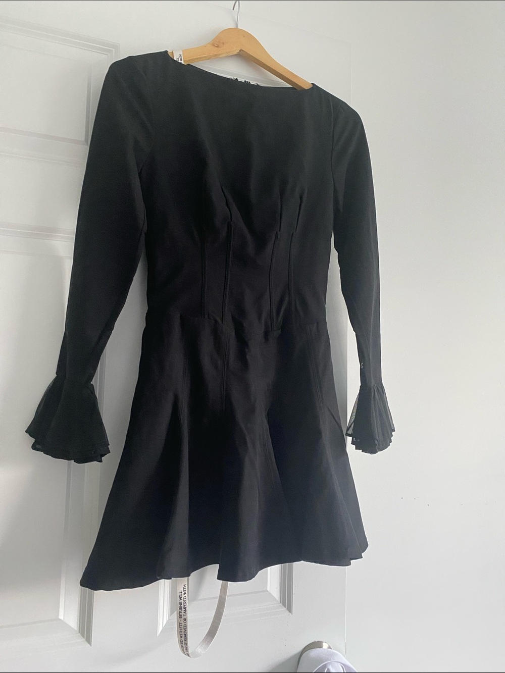 Black Mini Dress with Fluted Sleeve Details